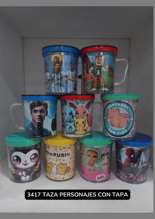 TAZA PERSONAJES CON TAPA